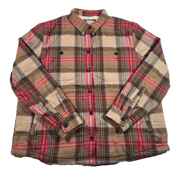 L.L. Bean Jackets & Blazers - LL Bean Plaid Sherpa Lined Flannel Shirt Jacket Shacket Relaxed Women's Large